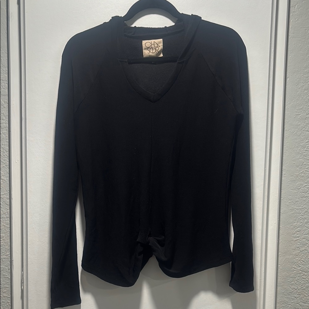 Chaser Black Fitted Tie Front Sweatshirt